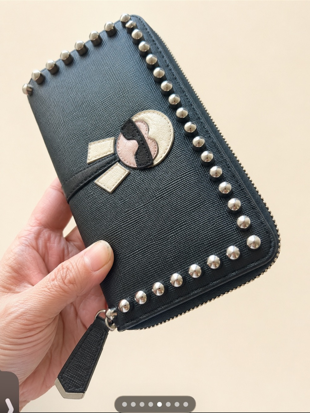 FENDI RARE KARLITO Studded Black Zip Wallet - Picture 3 of 10